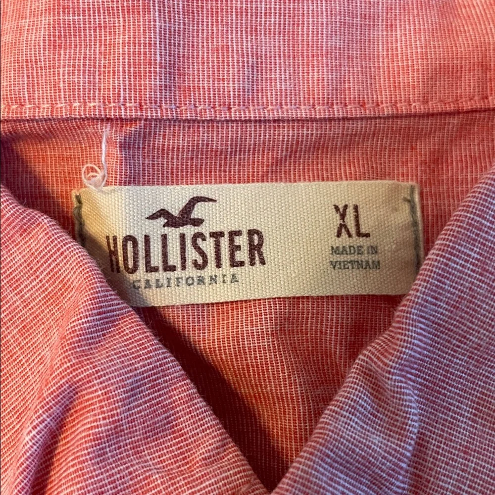 Hollister Men's Shirt Long Sleeve‎ Button Up Pink XL 100% Cotton Preppy Y2K Flaw